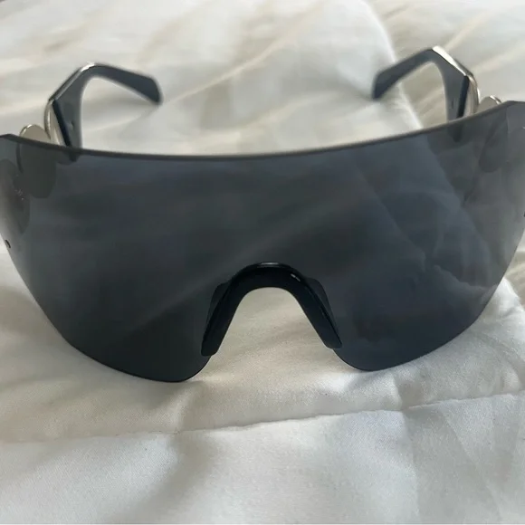 Woman’s Silver and Black Shield Sunglasses - Picture 2 of 3